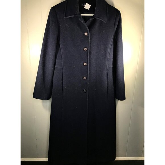 JG Hook Vintage 100% Wool Navy Blue Collared Trench Coat Womens Petite sz 8P - Picture 1 of 5